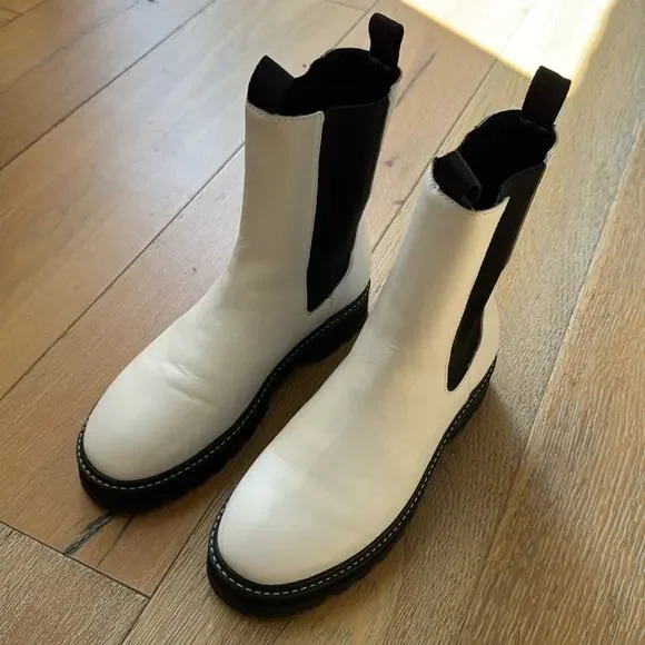 Aster Chelsea Lug Sole Boots White Black Leather Size 8 - Picture 3 of 9